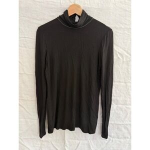 Lafayette 148 New York Black Viscose Blend Turtleneck Keyhole Top Womens Medium